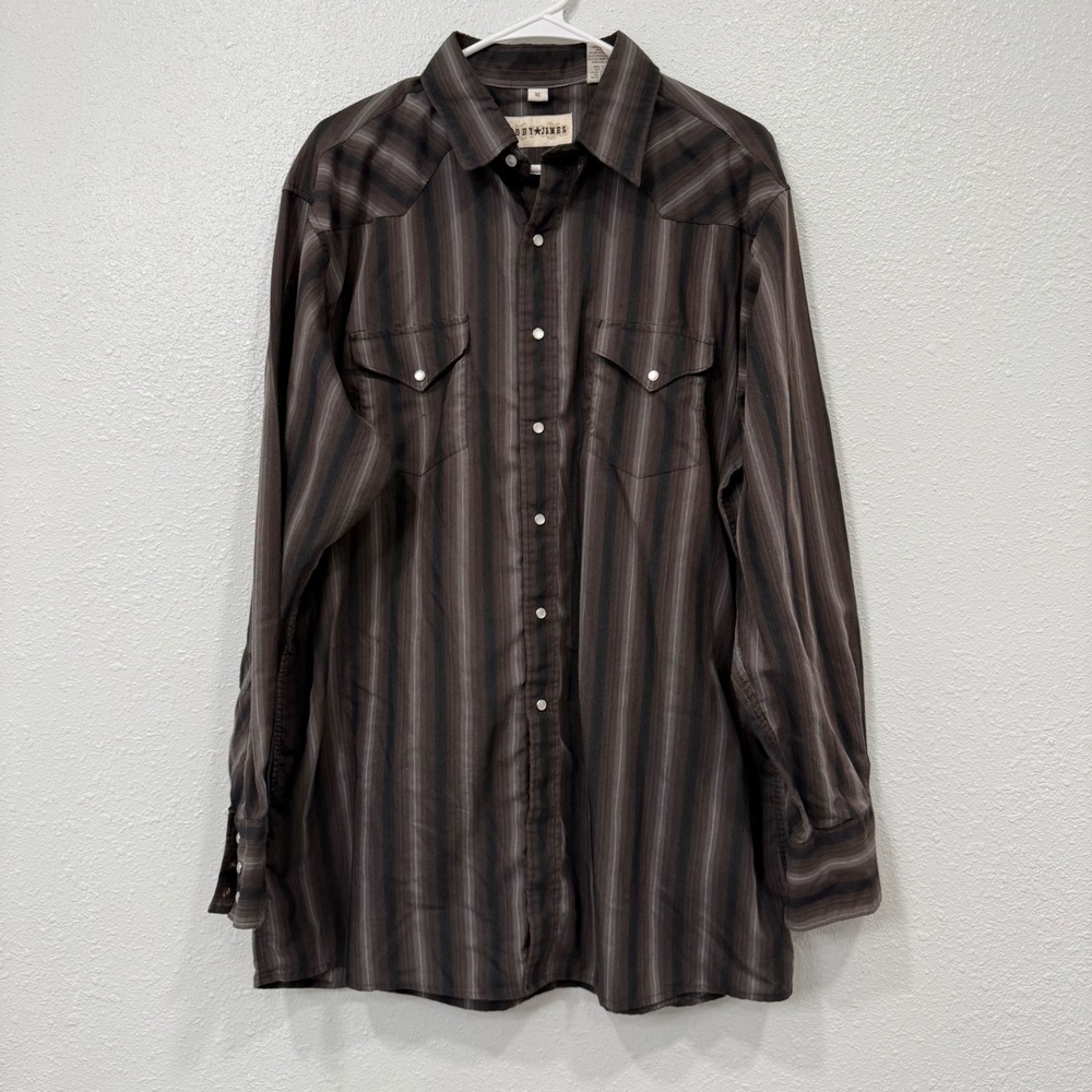 Cody James Mens XL Western Snap Button Shirt Brown Striped Long Sleeve‎ Yoke CP2